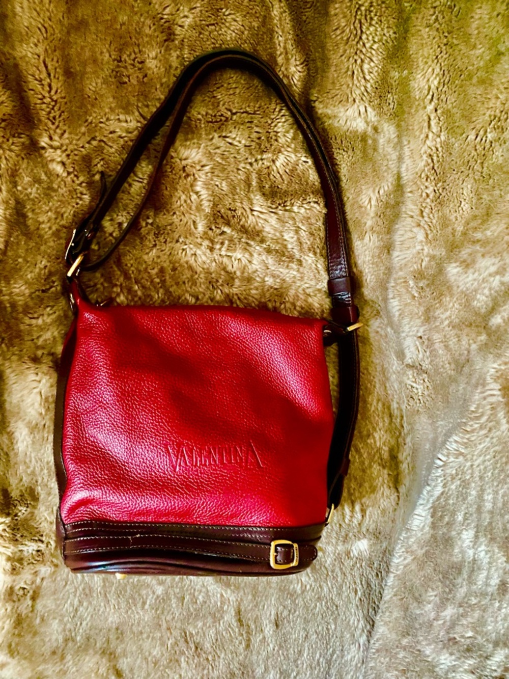 Valentina Red Shoulder Bag with Brown Trim